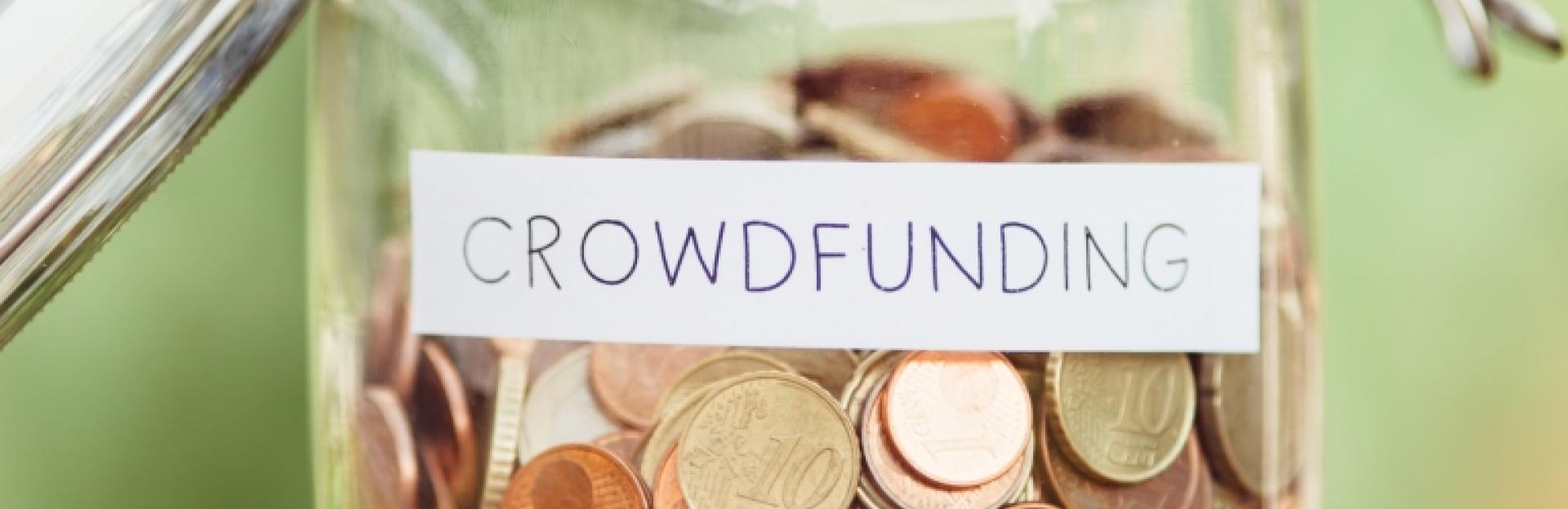 Money jar labelled Crowdfunding